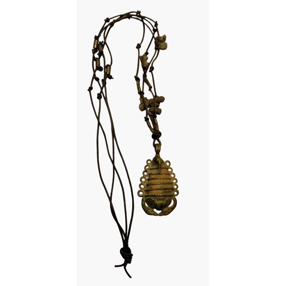 Crab Pendant Necklace Antique African Trade Bead Tribal Leather Goth Afrocentric - Picture 2 of 6